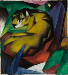 Franz Marc, The Tiger, 1912 Color woodcut print on paper, 43.9 × 40 in Lenbachhaus, Munich