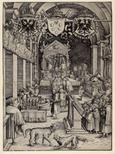 Hans Weiditz the Younger, Emperor Maximilian Listening to the Mass, 1518 Woodcut, 11.3 × 8.4 in