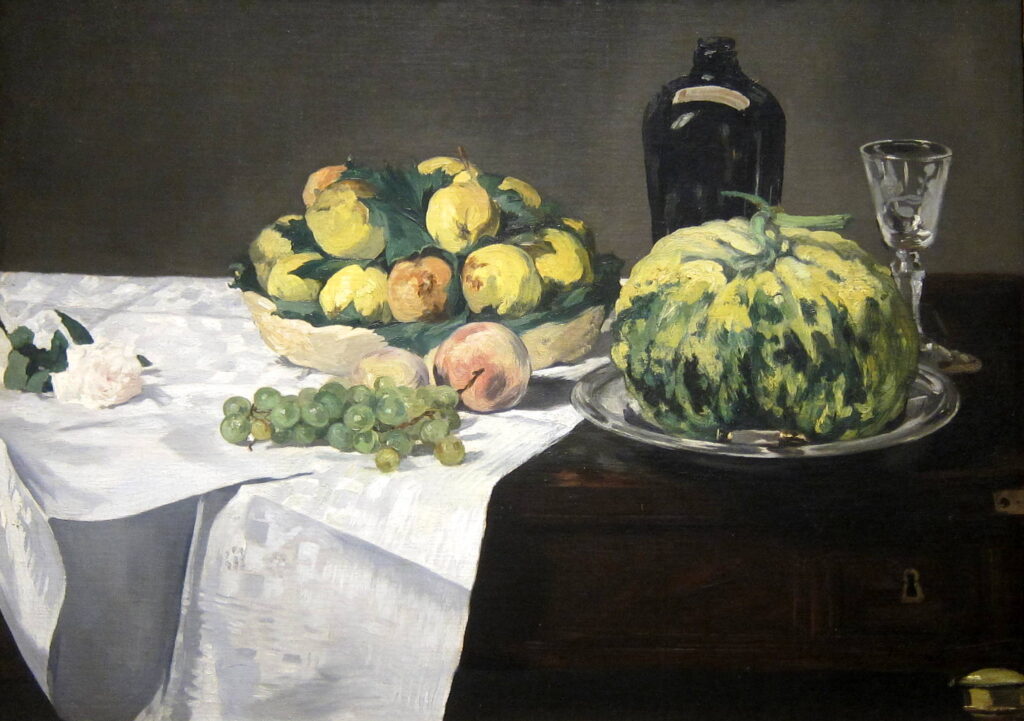 Édouard Manet, Still Life with Melon and Peaches, 1866 Oil on canvas, 26.8 x 35.8 in National Gallery of Art, Washington DC