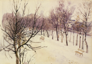 Vasily Ivanovich Surikov, Zubovsky Boulevard, Moscow in Winter, 1880-1882 Watercolor study Tretyakov Gallery, Moscow