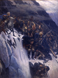 Vasily Ivanovich Surikov, Suvorov Crossing the Alps in 1799, 1899 Oil on canvas, 16.24 ft x 12.23 ft) Russian Museum, St Petersburg