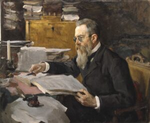 Valentin Serov, Portrait of the Composer Nikolai Andreyevich Rimsky-Korsakov, 1898 Oil on canvas, 37 x 43.7 in Tretyakov Gallery, Moscow