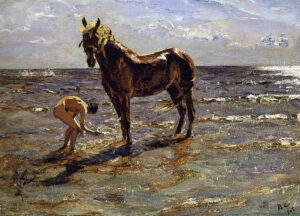 Valentin Serov, Bathing of a Horse, 1905 Oil on canvas, 28.3 x 38.9 in Russian Museum, St Petersburg