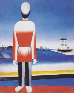 Kazimir Severinovich Malevich, Man in Suprematic Landscape, 1930/31 Oil on canvas, 38.6 x 30.7 in Albertina, Vienna