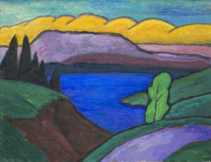 Gabriele Münter, The Blue Lake, 1954 Oil on canvas, 19 11/16 × 25 9/16 in Lentos Kunstmuseum, Linz, Austria