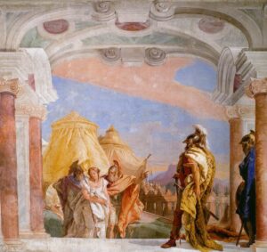 Giovanni Battista Tiepolo, Eurybates and Talthybios Lead Briseis to Agamemmon 1757 Fresco, 300 x 280 cm Villa Valmarana ai Nani, Vicenza