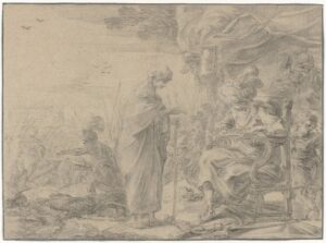 Laurent de La Hyre, Abradatas Receives a Letter from Panthea, 1616 - 1656 Black chalk and brush in white on light gray brown paper, 11.7 x 15.8 in Rijksmuseum, Amsterdam