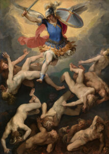 Cavaliere d'Arpino, Archangel Michael and the Rebel Angels, c 1592–1593 Oil on tin plate or oil on copper, 18.8 x 16.4 in Kelvingrove Art Gallery and Museum, Glasgow