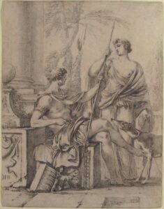 Laurent de La Hyre, Cephalus Receiving the Spear and Hound from Procris, c 1644 Black chalk, brush and gray wash, 11 1/16 x 8 9/16 in Metropolitan Museum of Art, New York