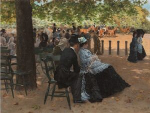Giuseppe De Nittis, Flirt, Hyde Park/Next to the Track, 1874 Oil on canvas, 12.9 x 16.9 in Private collection