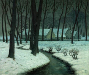 William Degouve de Nuncques, Hamlet in the Snow, 1911 Oil on canvas, 38.6 x 46.9 in Kröller-Müller Museum, Otterlo, The Netherlands