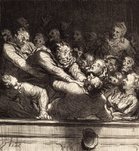 Honoré Daumier, A Literary Discussion in the Second Gallery, published in Le Charivari, 1864 Lithograph