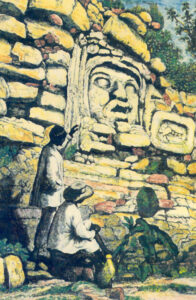 Frederick Catherwood, The Mask in Izamal, Yucatan, Mexico, 1842 Colored Engraving