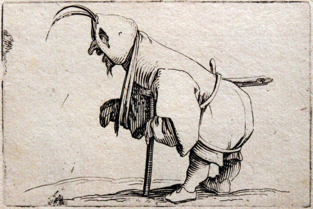 Jacques Callot, Hunchbacked Figures: Crippled Dwarf with Hood, 1616 Etching Städel Museum, Frankfurt