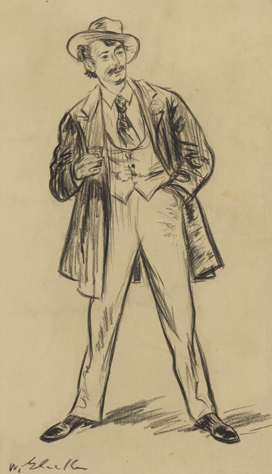 William James Glackens, An Awfully Good Fellow and Yet a Fool, early 20th century Black crayon, ink, and graphite on buff tagboard, 9 13/16 x 5 3/4 in Pennsylvania Academy of Fine Arts, Philadelphia