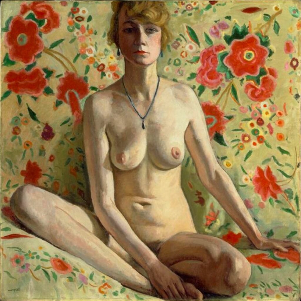Albert Marquet, Blonde Woman on a Spanish Shawl Background, 1919 Oil on canvas, 38.7 × 38.7 in Musée National d'Art Moderne, Paris
