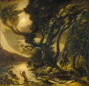 Albert Pinkham Ryder, Siegfried and the Rhine Maidens, 1888 - 1891 Oil on canvas, 19.8 × 20.4 in National Gallery of Art, Washington DC