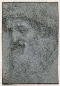 Baldassare Tommaso Peruzzi, Bearded Male Head in Three-Quarter Profile Facing Left Black chalk, heightened with white, on blue paper, 4.33 x 2.99 in National Gallery of Denmark, Copenhagen