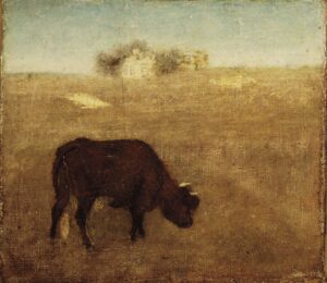Albert Pinkham Ryder, Evening Glow, The Old Red Cow, 1870 - 1875 Oil on canvas, 7.8 × 8.9 in Brooklyn Museum, New York