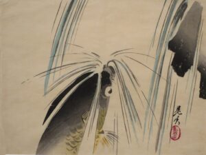 Shibata Zeshin, Carp Splashing Upstream Woodblock print Honolulu Museum of Art