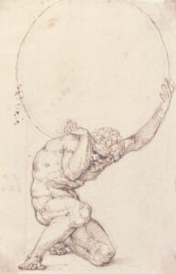 Baldassare Tommaso Peruzzi, Crouching Figure of Atlas, before 1536 Pen and brown ink, over leadpoint or black chalk, 8-1/8 x 5-1/4 in Metropolitan Museum of Art, New York