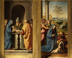 Fra Bartolomeo, Pugliese Tabernacle, c 1497–1499 Oil on wood, 8 x 3.5 and 7.2 x 3.7 in Uffizi Gallery, Florence