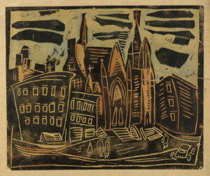 William H Johnson, Harlem Street with Church, c 1939 - 1940 Hand-colored relief print Smithsonian American Art Museum, Washington, DC