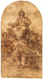 Alonso Cano, The Assumption of the Virgin, c 1662 Drawing, 8.3 x 4.7 in Private collection