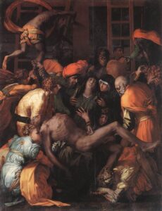 Rosso Fiorentino, Descent from the Cross, 1528 Oil on canvas, 106.2 x 79.1 in San Lorenzo, Sansepolcro, Italy