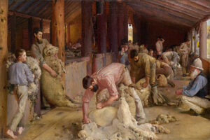 Tom Roberts, Shearing the Rams, 1890 Oil on canvas on composition board, 48.2 x 72.12 in National Gallery of Victoria, Melbourne