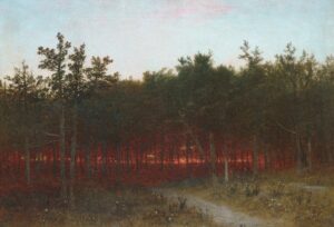 John Frederick Kensett, Twilight in the Cedars at Darien, Connecticut, 1872 Oil on canvas, 28.5 x 40.9 in Metropolitan Museum of Art, New York