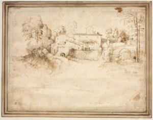 Fra Bartolomeo, Farmhouse on the Slope of a Hill, c 1508 Pen and brown ink, 8 3/4 x 11 9/16 in Cleveland Museum of Art