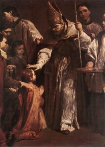 Giuseppe Maria Crespi, Confirmation, from the Series "The Seven Sacraments," 1712 Oil on canvas, 49.2 x 36.6 in Gemäldegalerie, Dresden