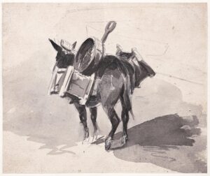 David Cox, Senior, A Pack Donkey With Spades and Sand Sifter, c 1830 Pencil and monochrome wash Private collection