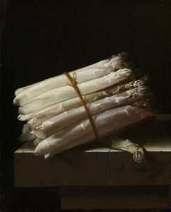 Adriaen Coorte, Still Life with Asparagus, 1697 Oil on paper mounted on panel, 9.8 x 8 in Rijksmuseum, Amsterdam