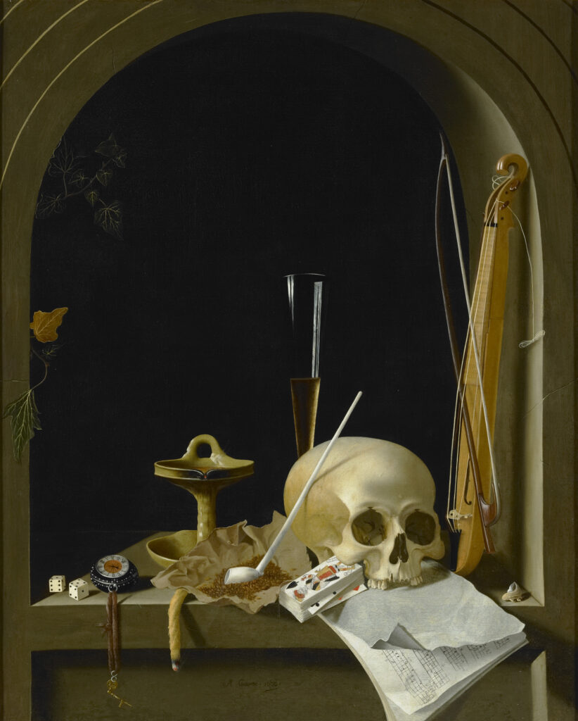 Adriaen Coorte, Vanitas Still Life in a Niche, 1688 Oil on paper mounted on panel, 30.5 × 24.6 in Zeeuws Museum, Middelburg