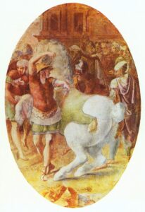 Francesco Primaticcio, Alexander Tames Bucephalus, Mid-16th century Fresco Château of Fontainebleau