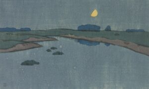 Arthur Wesley Dow, Marsh Creek, c 1905 Woodcut printed in colors, hand-printed on laid paper, 4.4 x 7.1 in Private collection