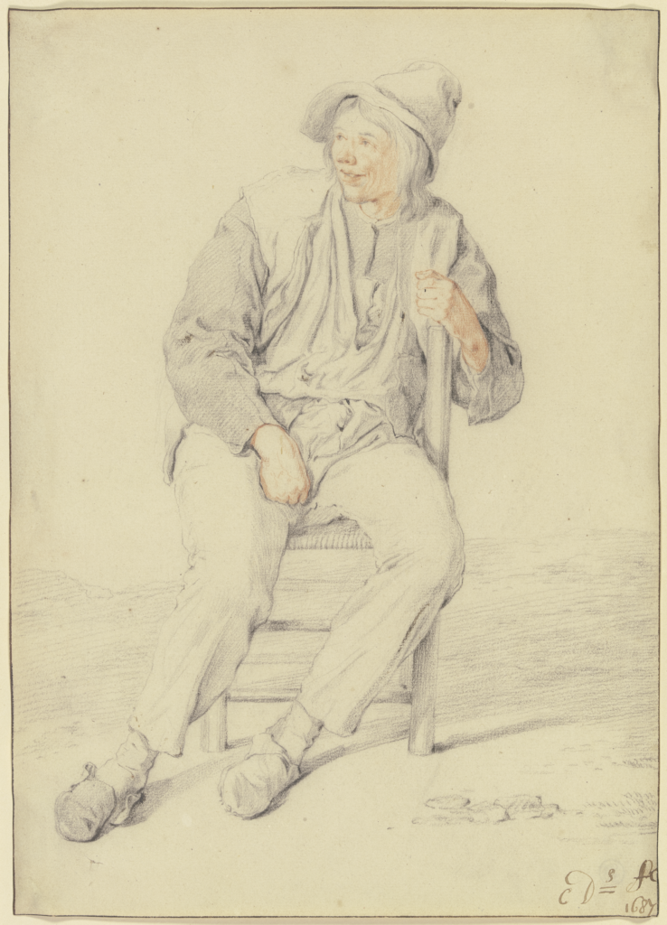 Cornelis Dusart, Farmer on a Chair, Turned to the Left, 1687 Chalk on paper, 10.6 x 7.6 in Städel Museum, Frankfurt