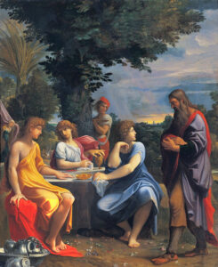 Ludovico Carracci, Three Angels Visiting Abraham, 1610 - 1612 Oil on canvas, 62.2 x 51.5 in National Art Gallery of Bologna