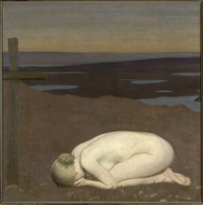 Sir George Clausen, Youth Mourning, 1916 Oil on canvas, 35.9 x 35.9 in Imperial War Museum London