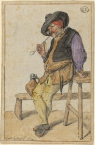 Cornelis Dusart, Peasant Smoking, 1689 Pen and black ink and watercolor on laid paper, 3 3/8 x 2 1/4 in National Gallery of Art, Washington DC