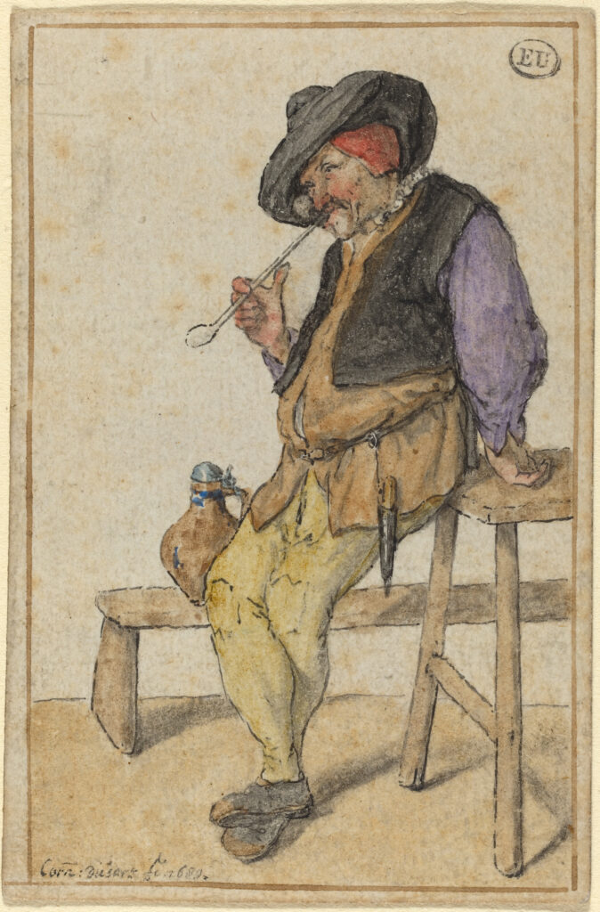 Cornelis Dusart, Peasant Smoking, 1689 Pen and black ink and watercolor on laid paper, 3 3/8 x 2 1/4 in National Gallery of Art, Washington DC