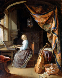 Gerrit Dou, A Woman playing a Clavichord, c 1665 Oil on panel, 14.8 x 11.7 in Dulwich Picture Gallery, London