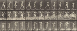 Eadweard Muybridge, Crossing Brook on Stepping-Stones With a Fishing Pole and Can, 1887 Collotype, 6 11/16 × 16 5/8 in National Gallery of Art, Washington DC