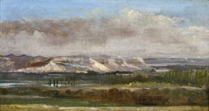 Théodore Rousseau, Salève Cliffs Near Geneva, 1834 Oil on paper laid down on panel, 7.3 x 13.8 in Unknown location