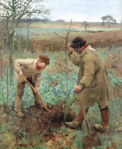 Sir George Clausen, Planting a Tree, 1888 Oil on canvas, 29.9 x 25 in Private collection