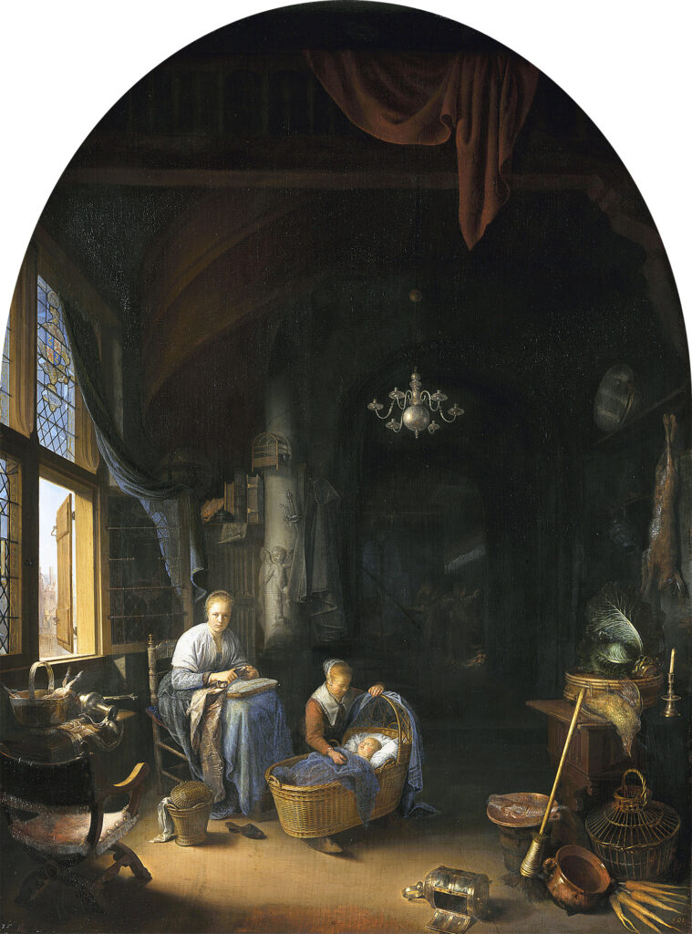 Gerrit Dou, The Young Mother, 1658 Oil on panel, 29 x 21.8 in Mauritshuis, The Hague