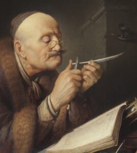 Gerrit Dou, Scholar Sharpening His Quill, c 1632 - 1635 Oil on panel, 10 x 8 in Leiden Collection, The Netherlands