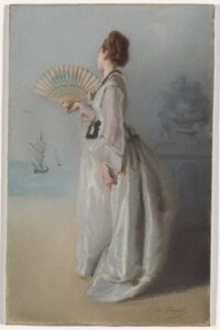 Eva Gonzàles, Lady with a Fan, c 1869 - 1870 Pastel on paper affixed to board, 16.7 x 10.6 in Minneapolis Institute of Art
